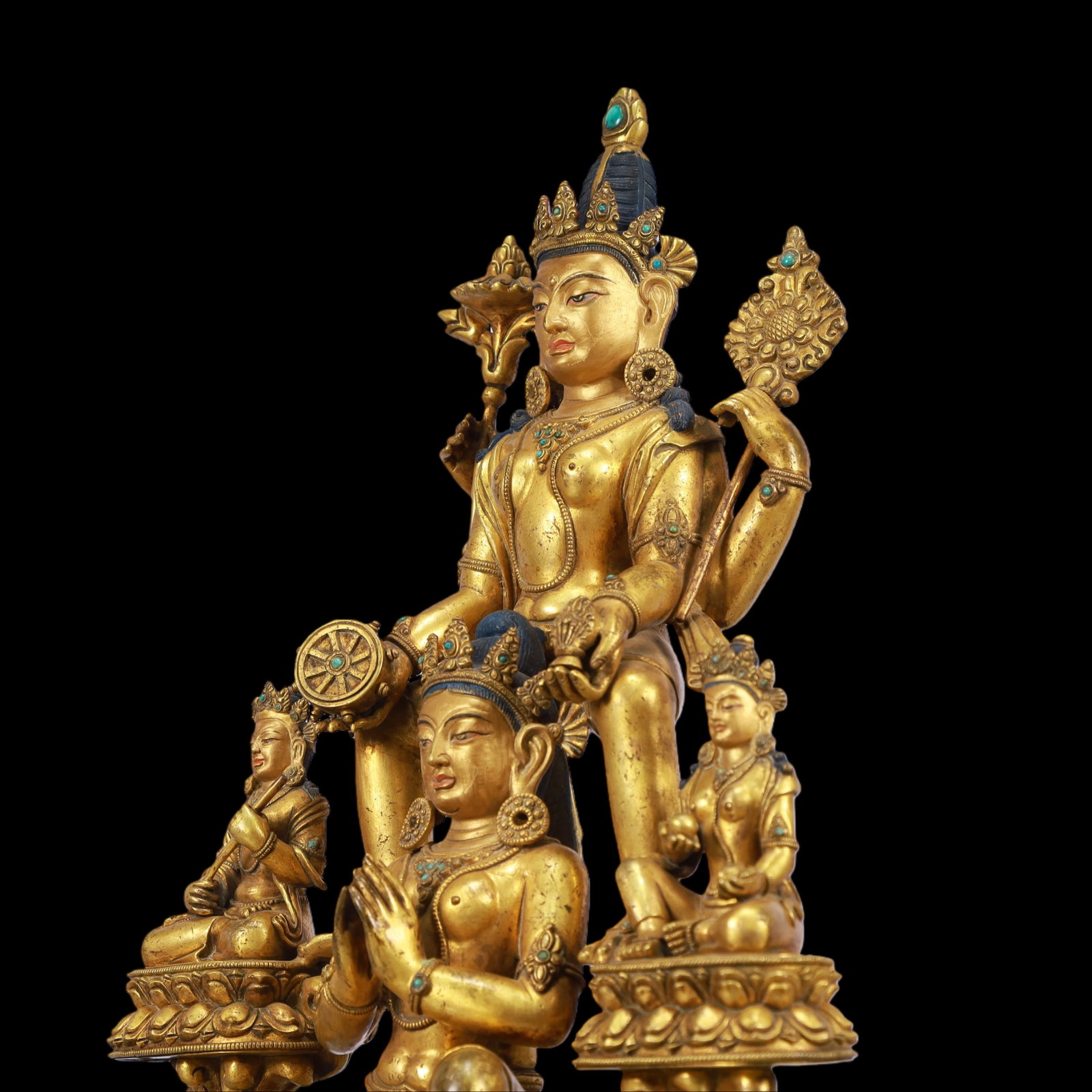 A Exquisite Gilt Bronze Inlaid Gems Buddha statue - 6