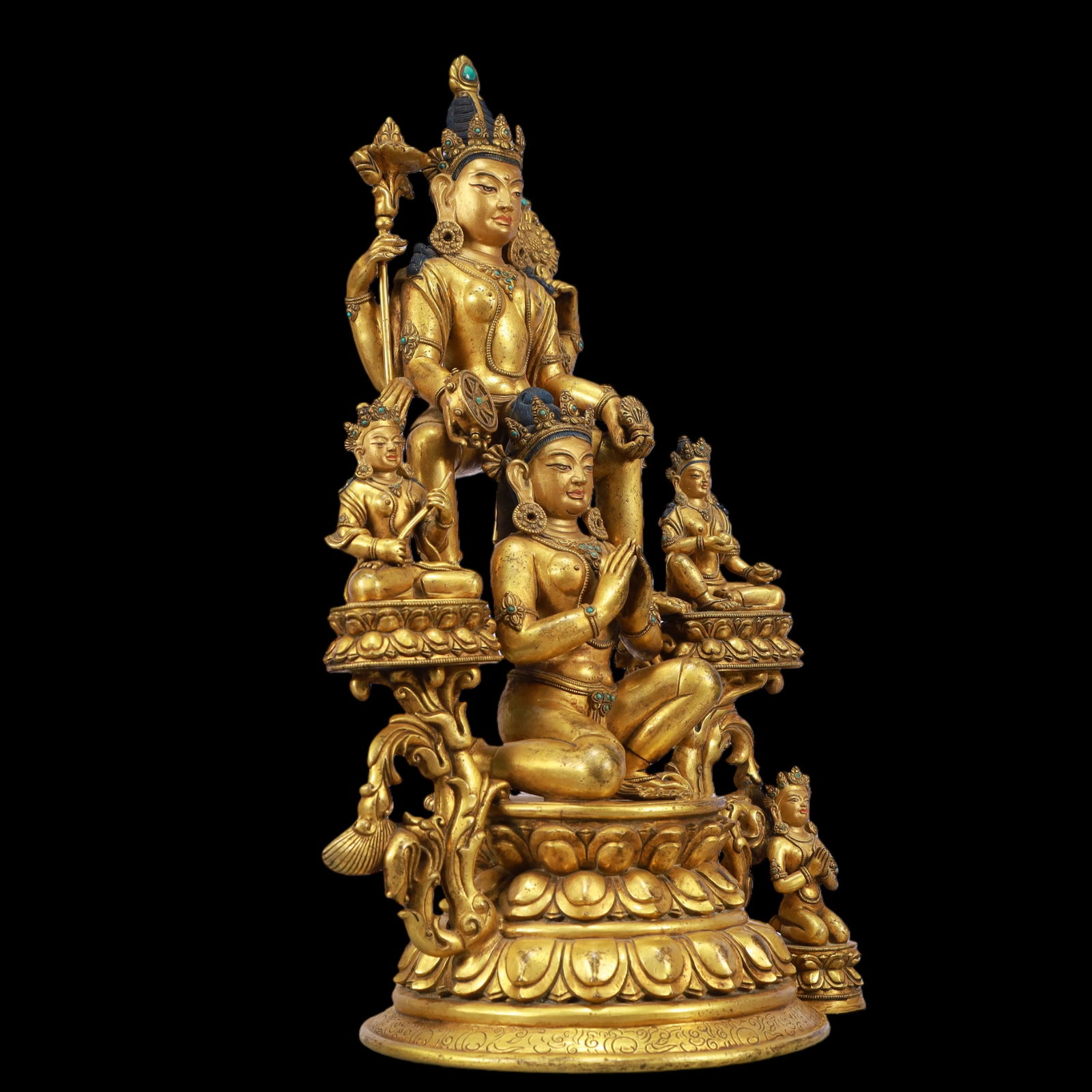 A Exquisite Gilt Bronze Inlaid Gems Buddha statue - 7