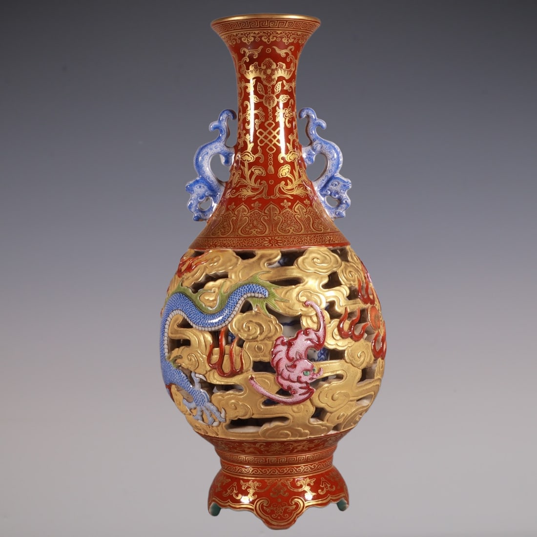 An Exquisite Enamel Dragon Pattern Double-Ears Vase - 5