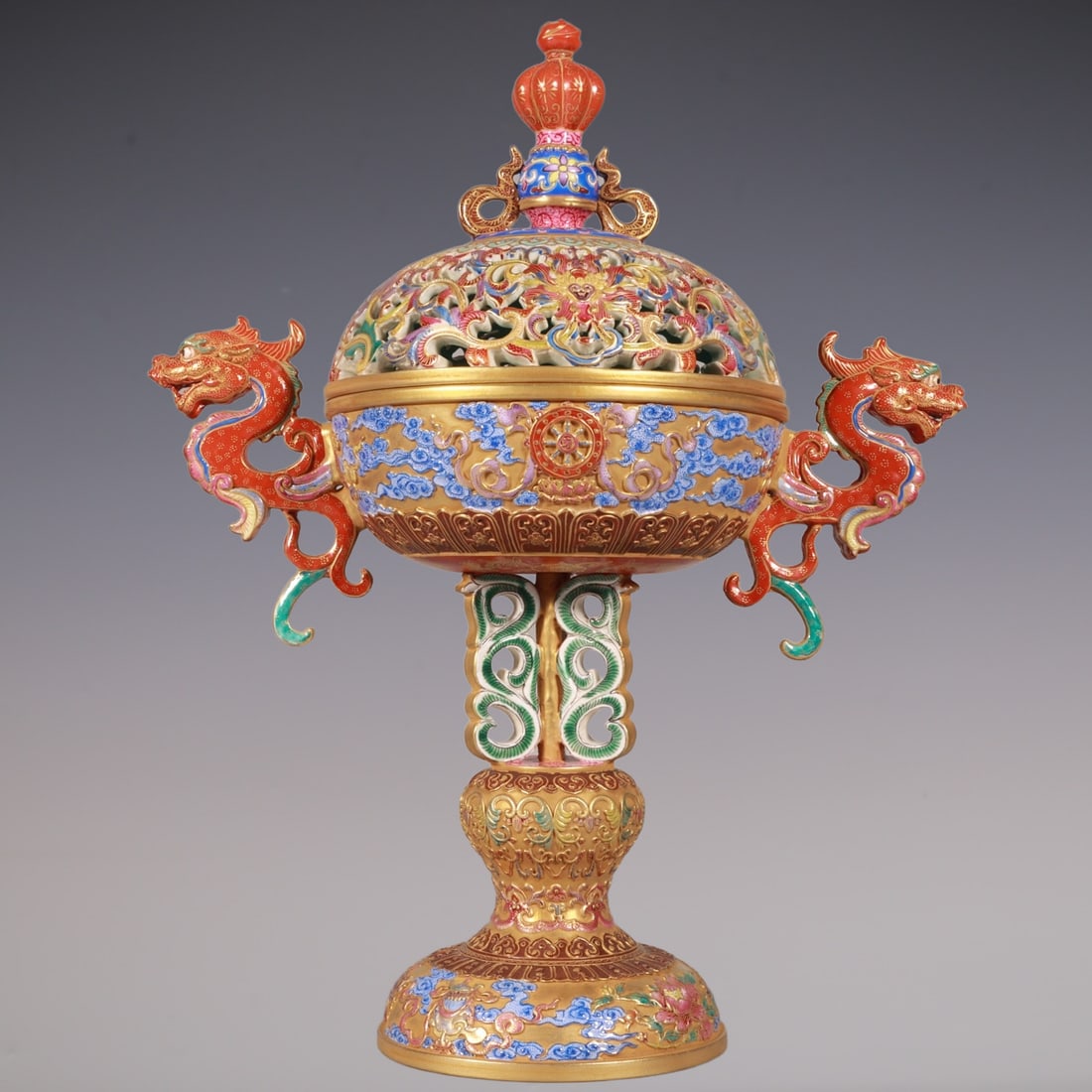 An Exquisite Enamel Lotus Pattern Double-Ears Censer: An Exquisite Enamel Lotus Pattern Double-Ears Censer Qing Dynasty, China Qianlong Four-character Mark