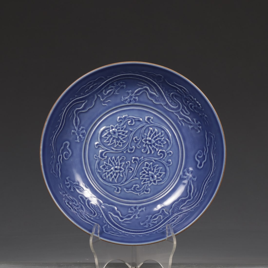 An Exquisite Blue Glazed Dragon Pattern Plate - 2