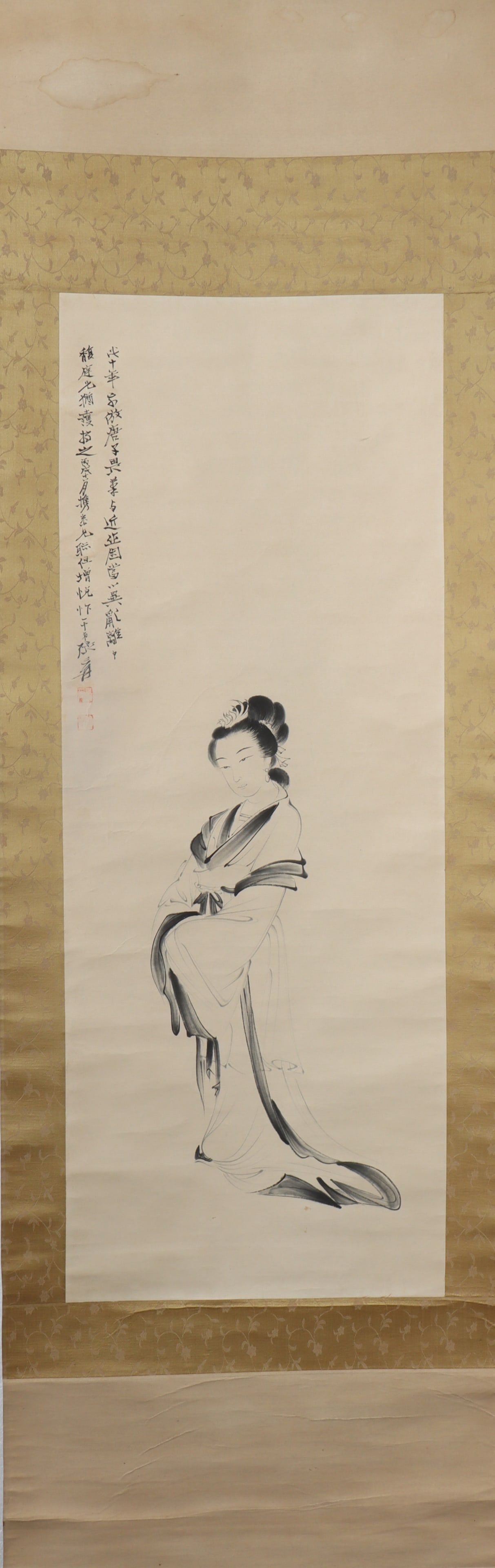 A Chinese Vertical Scroll Ink Painting of Woman on Paper (1 of 4)