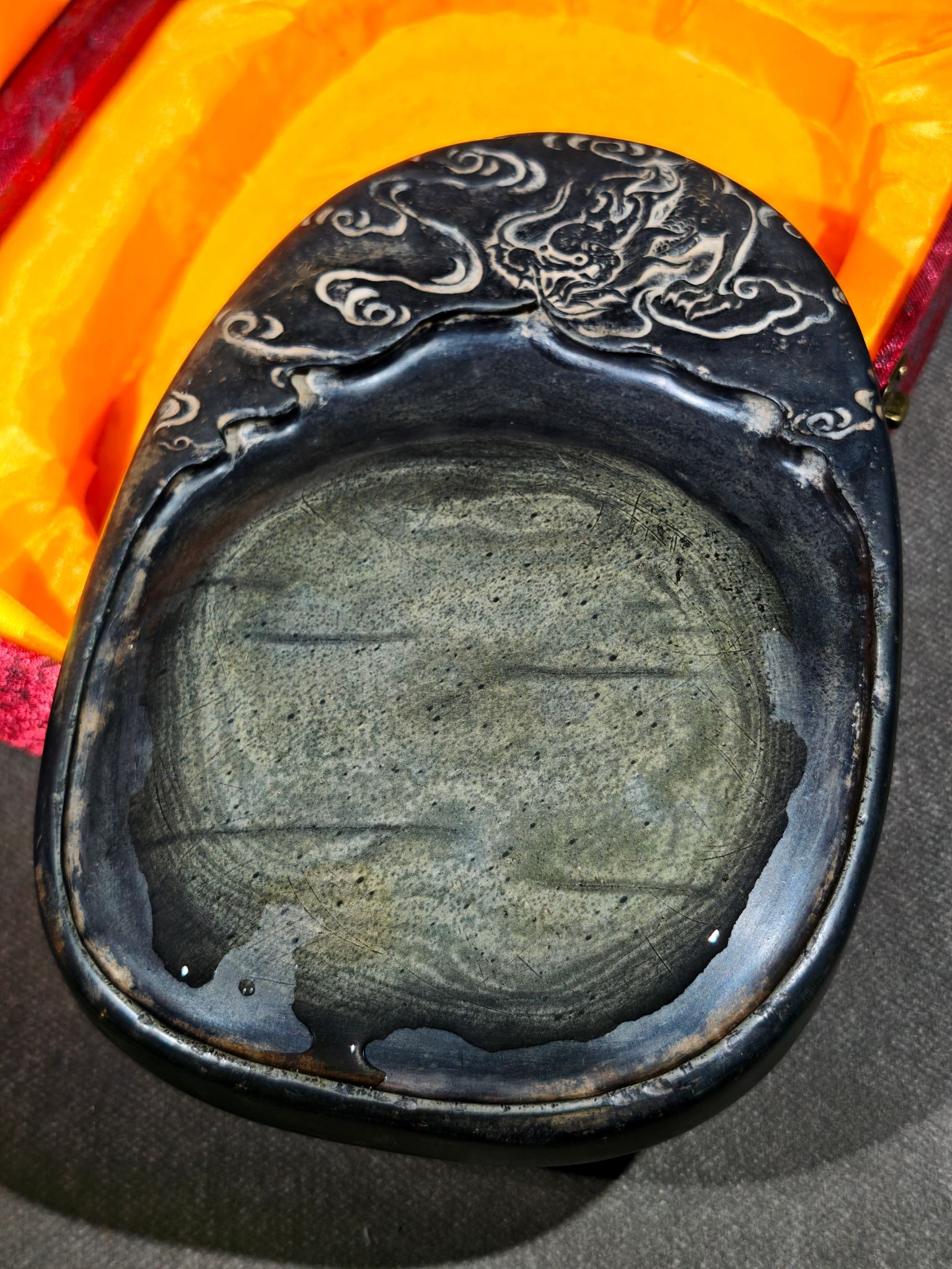 An Exquisite Auspicious Cloud Pattern Dragon Pattern with poem Inkstone - 2