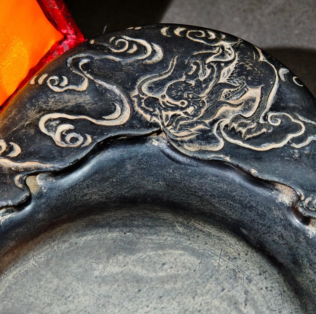 An Exquisite Auspicious Cloud Pattern Dragon Pattern with poem Inkstone - 7