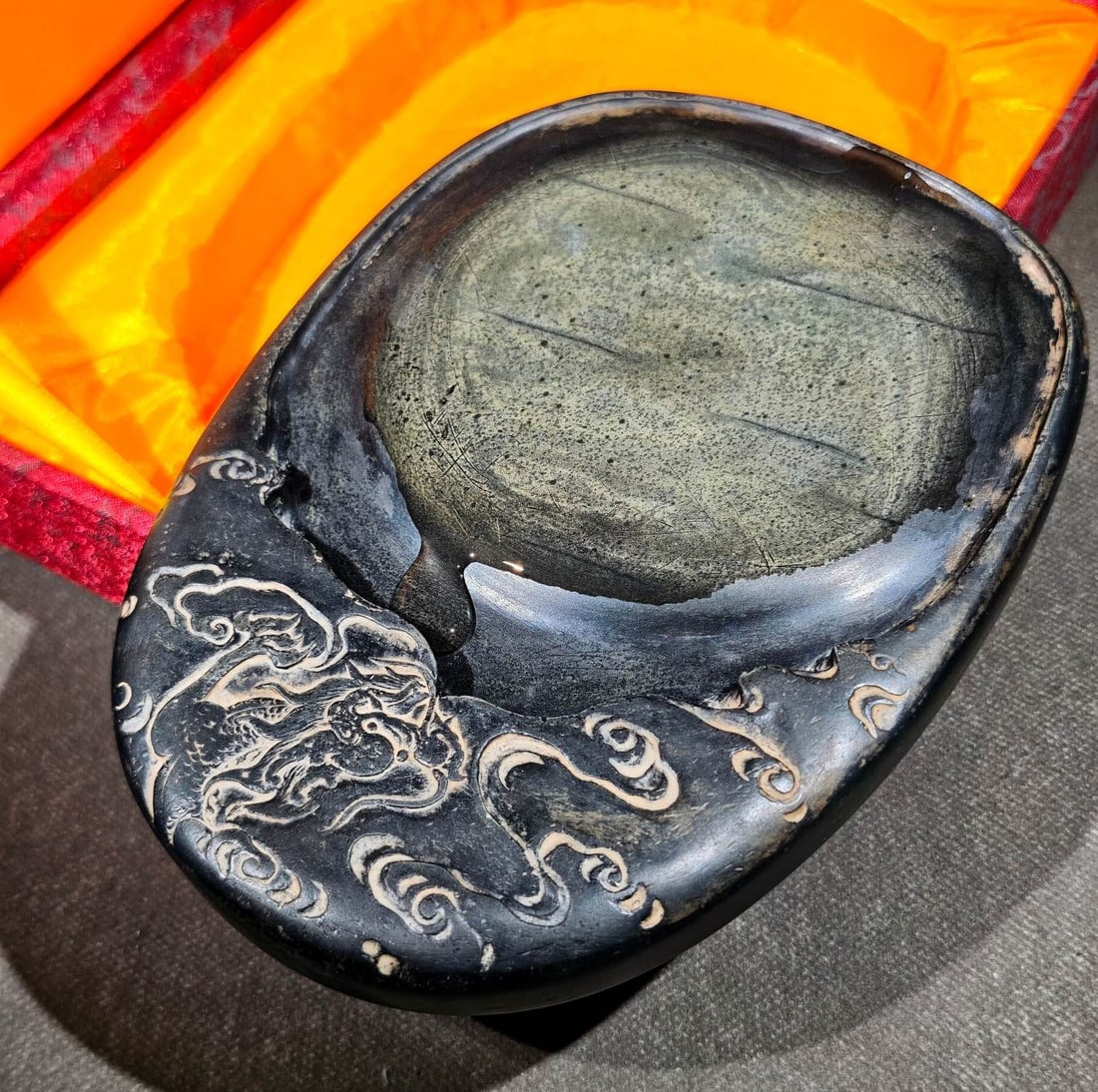 An Exquisite Auspicious Cloud Pattern Dragon Pattern with poem Inkstone - 8