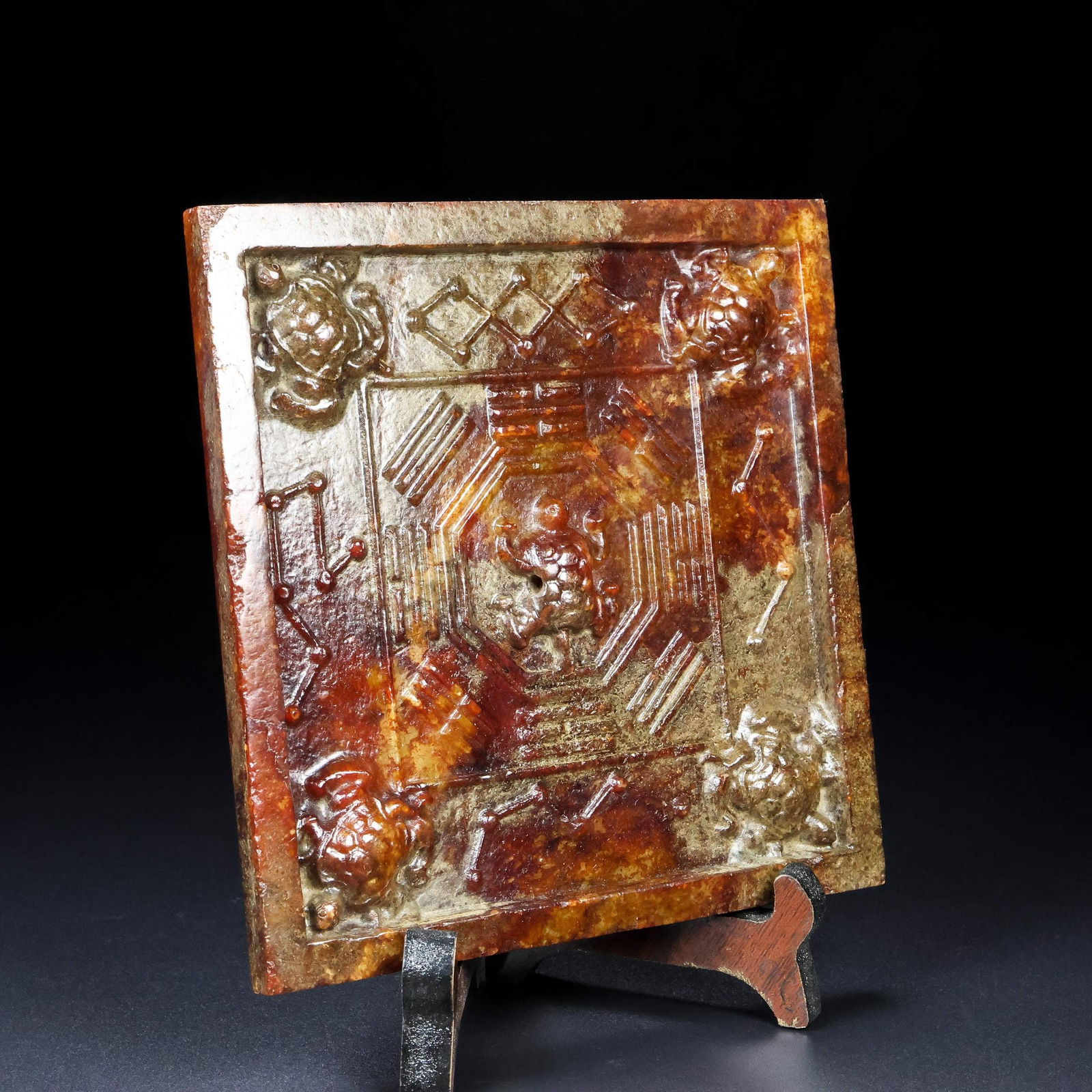 An Exquisite White Jade Turtle Pattern Square Mirror - 2