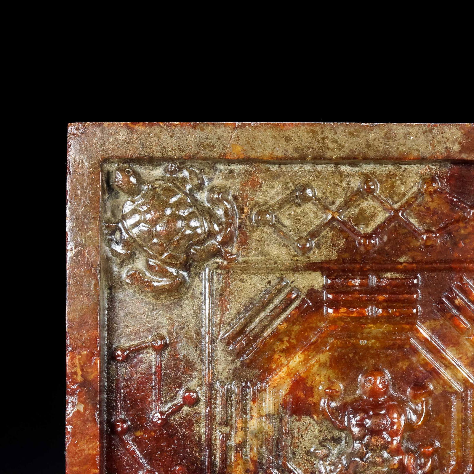 An Exquisite White Jade Turtle Pattern Square Mirror - 4