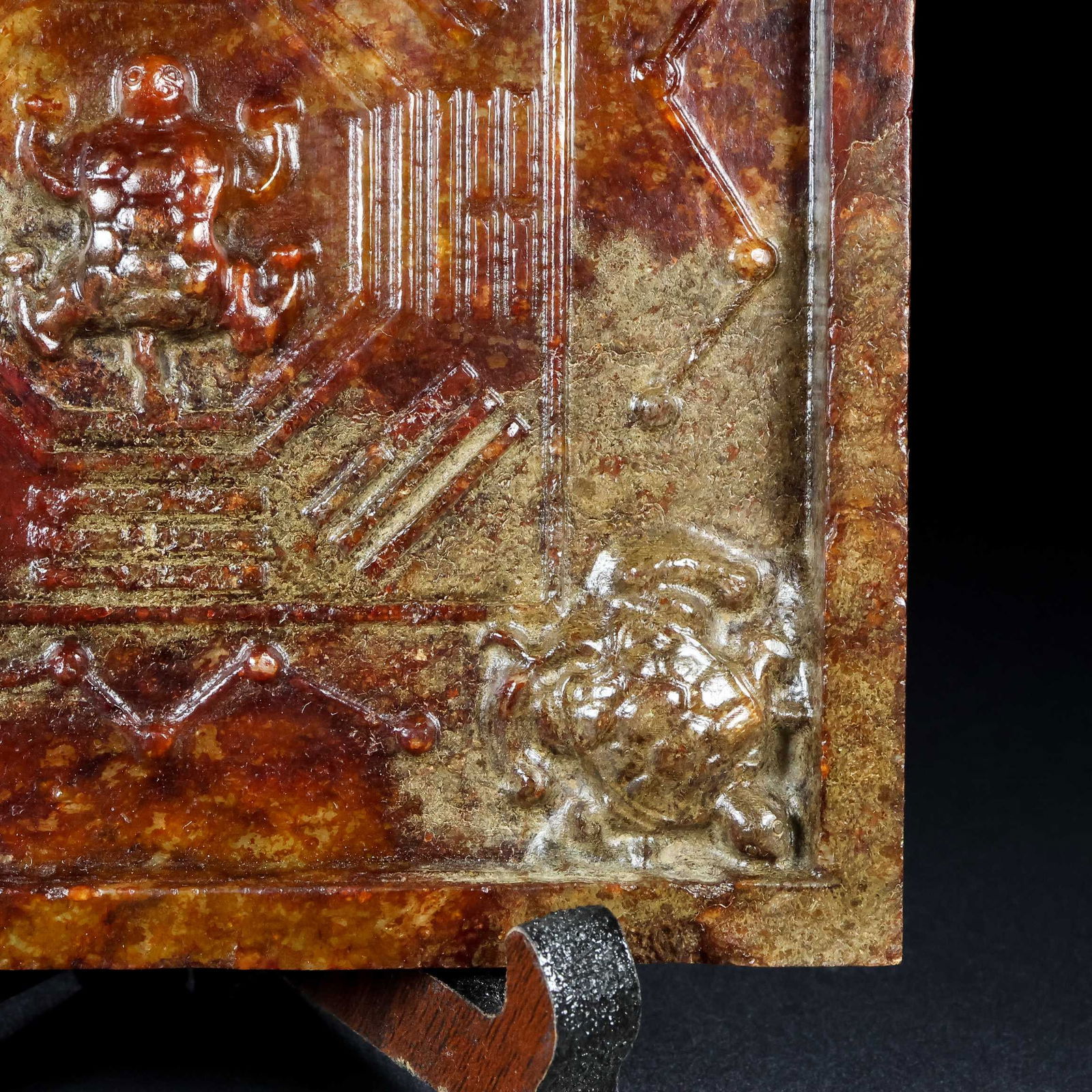 An Exquisite White Jade Turtle Pattern Square Mirror - 6