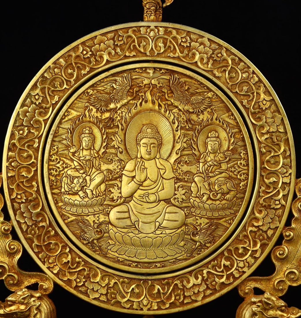 An Exquisite Gilt Bronze Buddha Statue Pattern Screen - 5