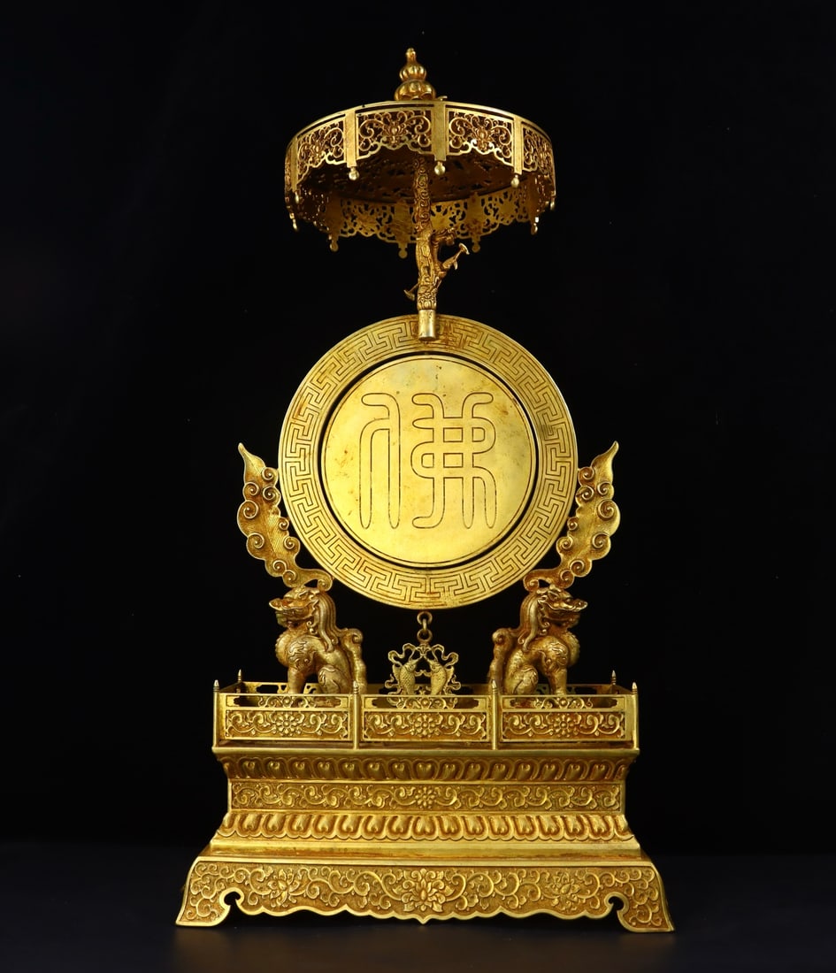 An Exquisite Gilt Bronze Buddha Statue Pattern Screen - 8