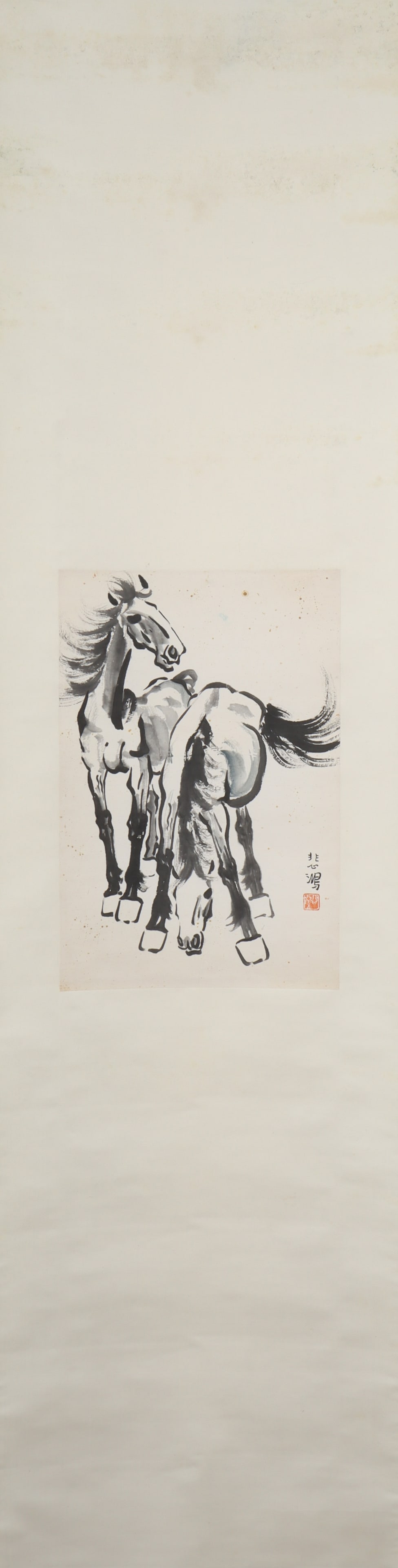 A Chinese Vertical Scroll Ink Painting of Horse on Paper (1 of 4)