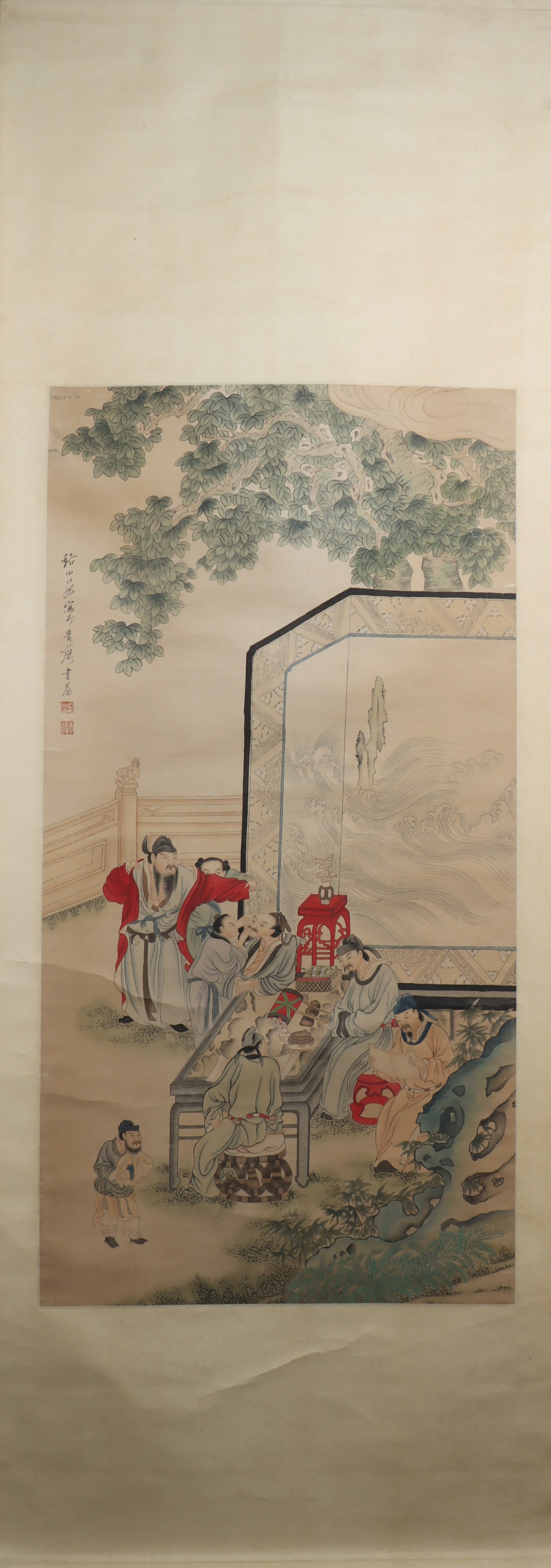 A Chinese Vertical Scroll Ink Painting of Character and Story on Paper (1 of 4)