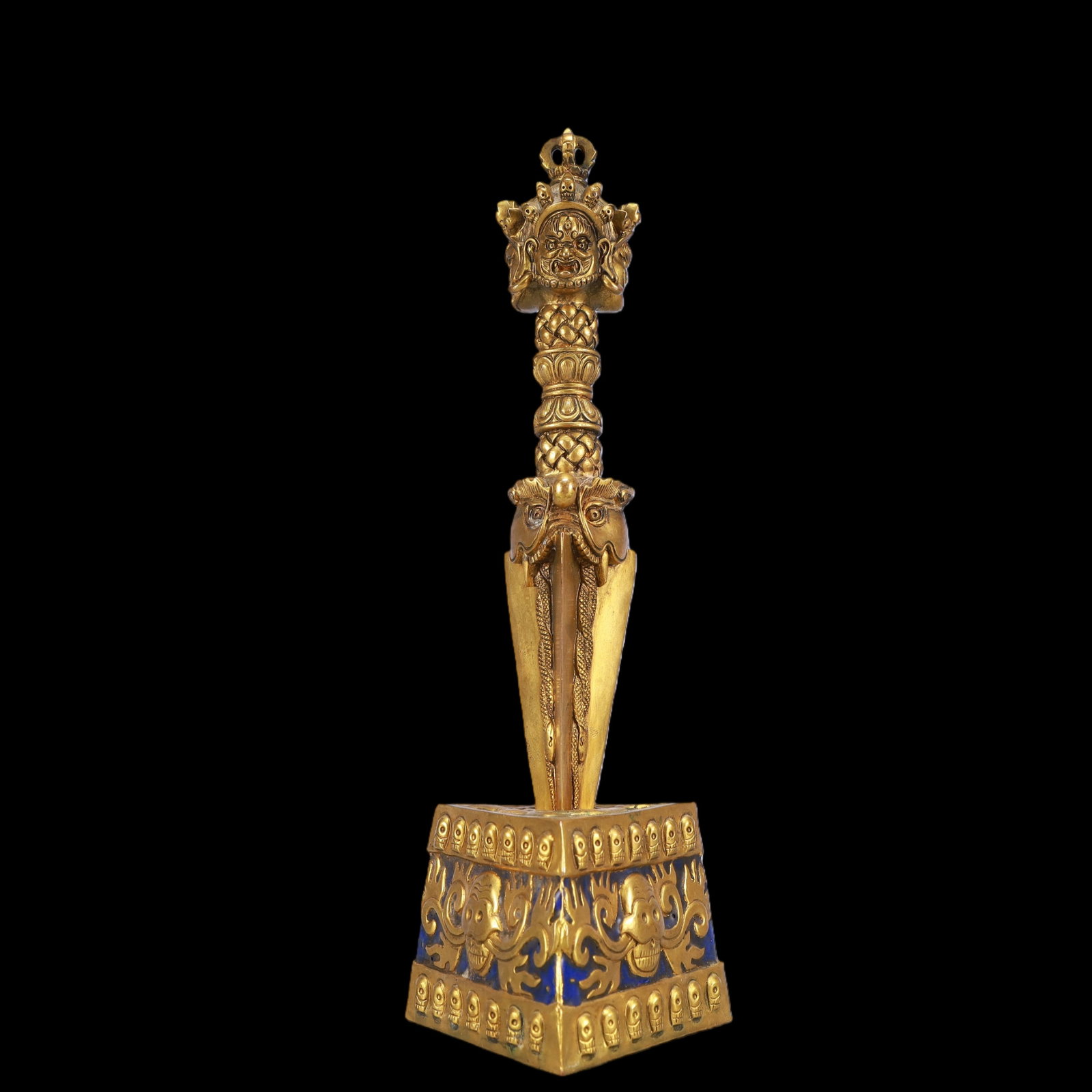 A Exquisite Gilt Bronze Human face pattern Ornament: A Exquisite Gilt Bronze Human face pattern Ornament Qing Dynasty, China Size:3.9inx11in Weight:1300g铜鎏金人脸纹摆件 中国清代 Si