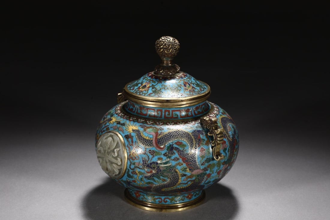 An Exquisite Cloisonne Lotus Pattern Dragon Pattern Double-Ears Jar - 4