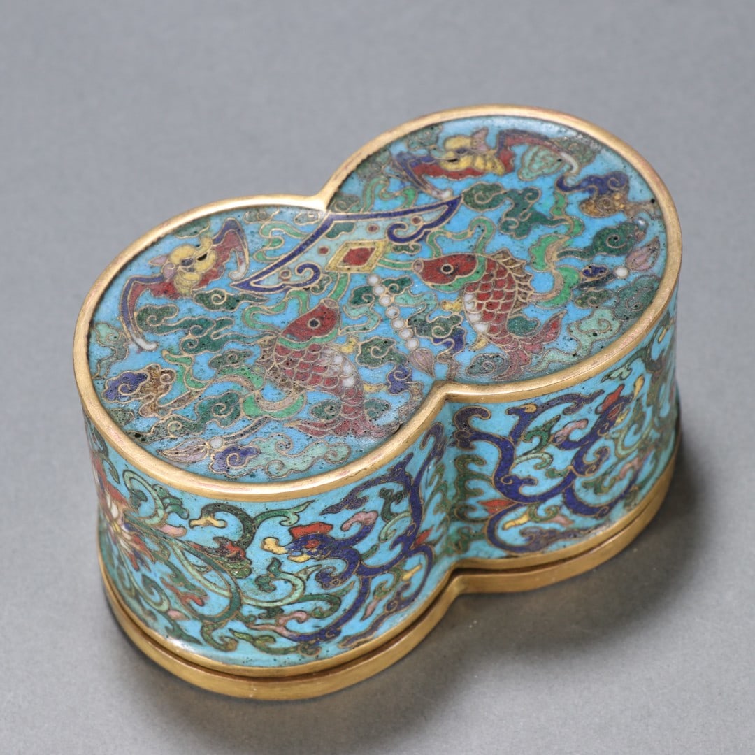 An Exquisite Cloisonne Lotus Pattern Dragon Pattern Fish Pattern Box - 5