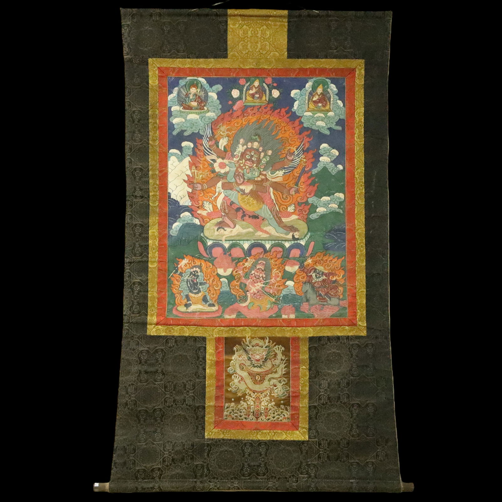 An Exquisite Brocade Painted Color Statue of Vajra Tangka: An Exquisite Brocade Painted Color Statue of Vajra Tangka Ming Dynasty, China Size:93mx63in织锦彩绘普巴金刚唐卡