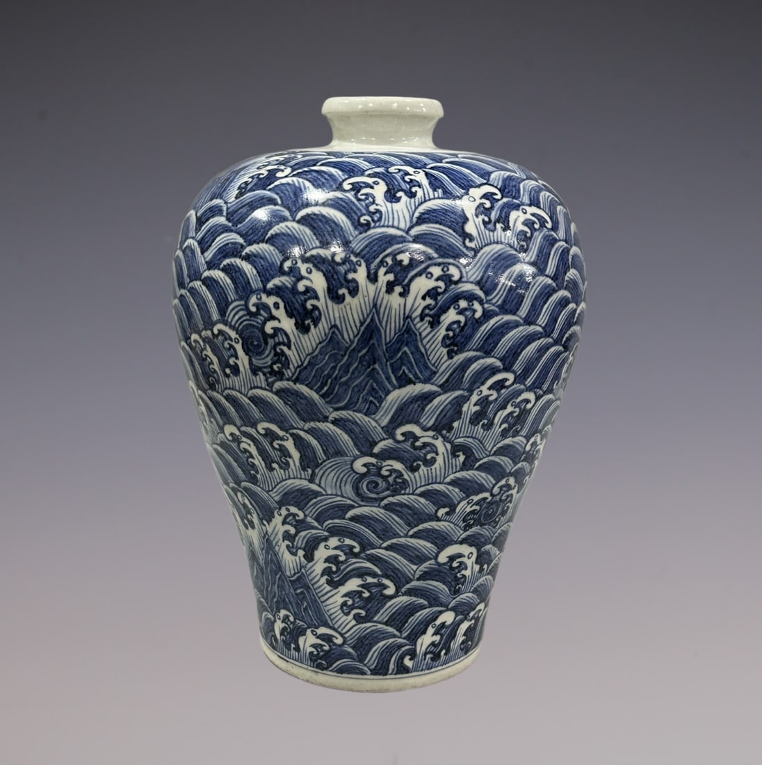 An Exquisite Blue and White Seawater Pattern Vase: An Exquisite Blue and White Seawater Pattern Vase Ming Dynasty, China Size:15.9in青花山河永固纹梅瓶 中国明代 Size:40.5cm