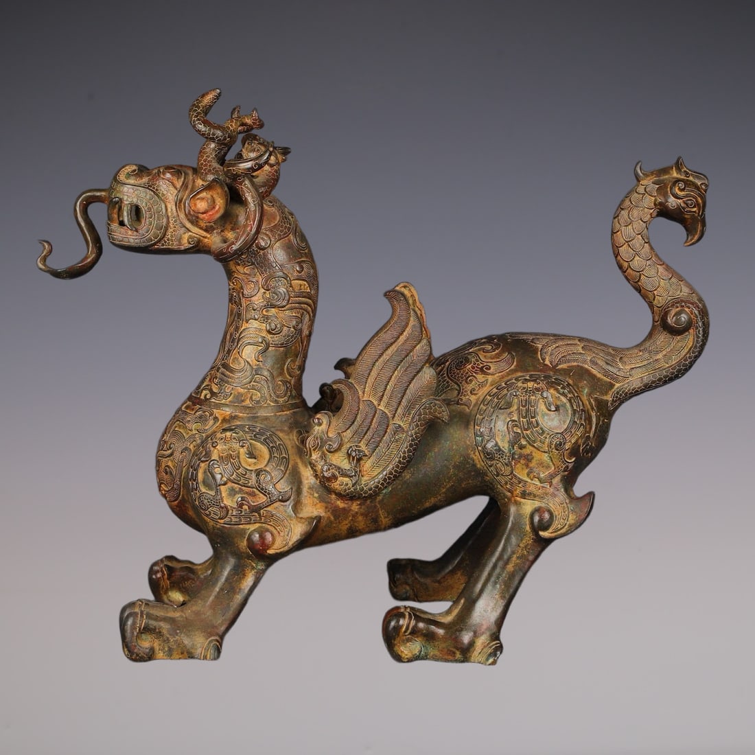 An Exquisite Bronze With Inscription Auspicious Beast Ornament (1 of 9)