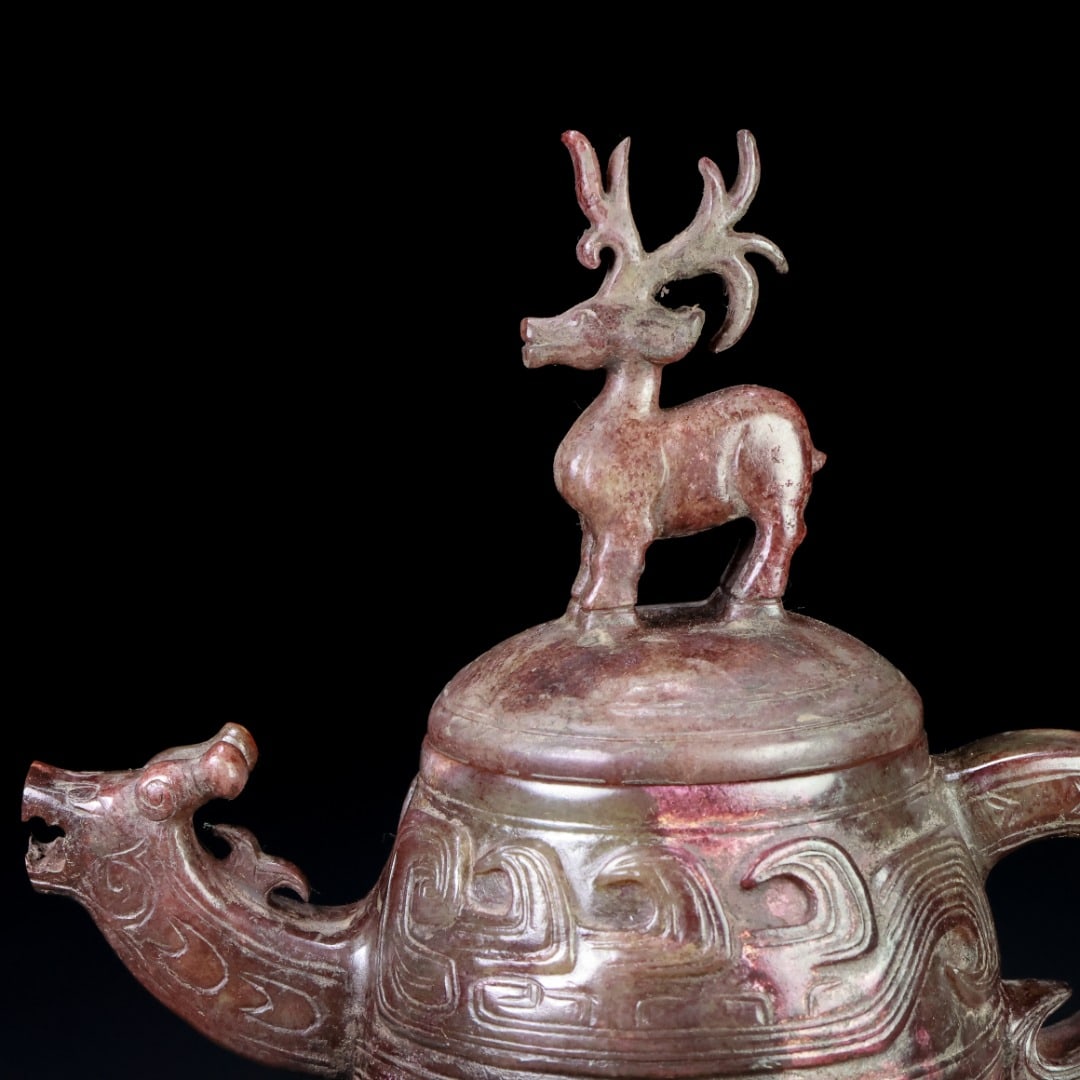 An Exquisite White Jade Deer Pattern Ewer - 2