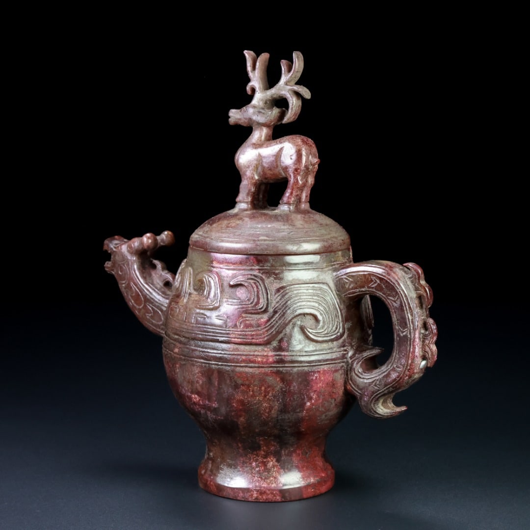 An Exquisite White Jade Deer Pattern Ewer - 5