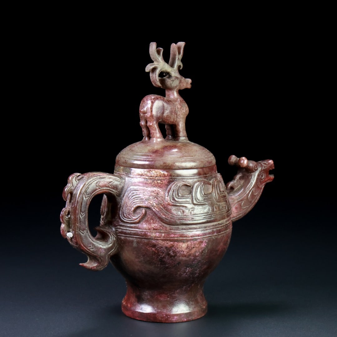 An Exquisite White Jade Deer Pattern Ewer - 6