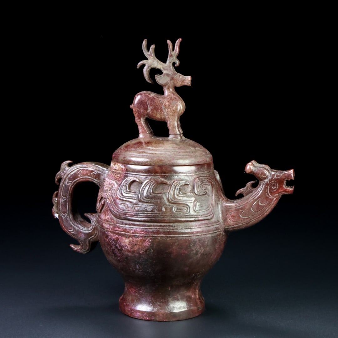 An Exquisite White Jade Deer Pattern Ewer - 7