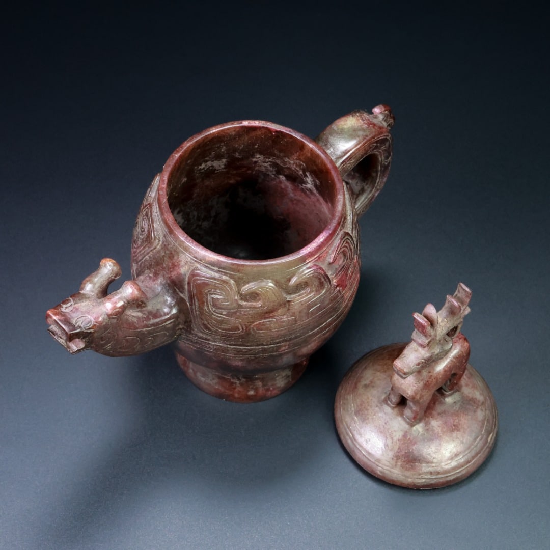 An Exquisite White Jade Deer Pattern Ewer - 9