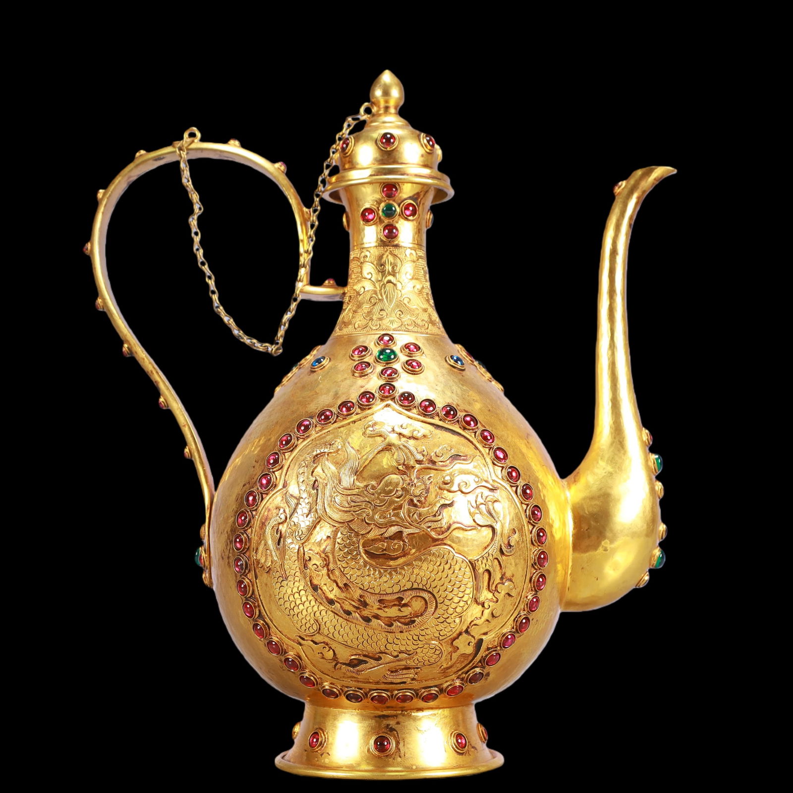 A Exquisite Gilt Bronze Inlaid Gems Dragon Pattern Ewer (1 of 11)
