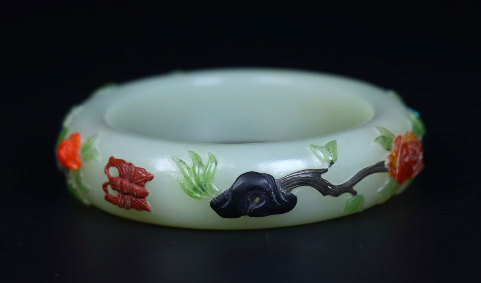 An Exquisite White Jade Inlaid Gems Flower Pattern Bracelets (1 of 9)