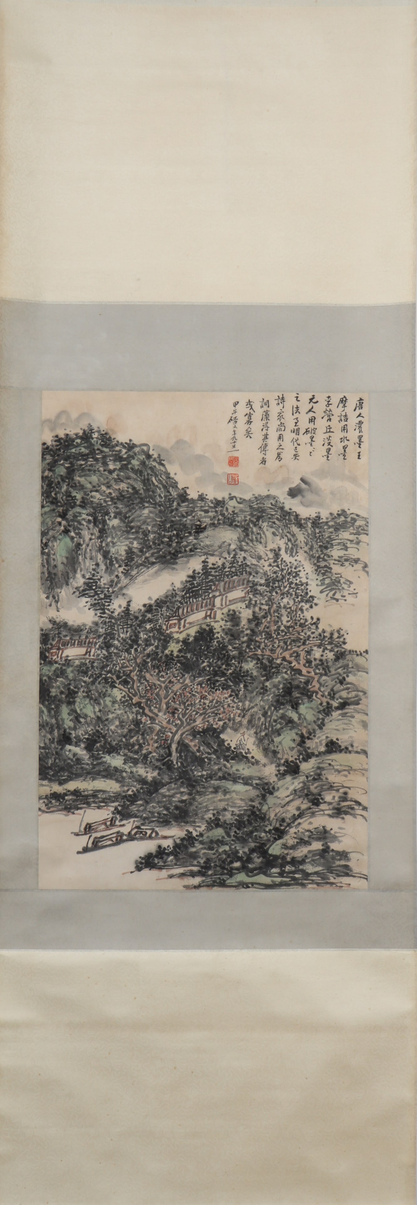 A Chinese Vertical Scroll Ink Painting of Landscape on Paper (1 of 5)