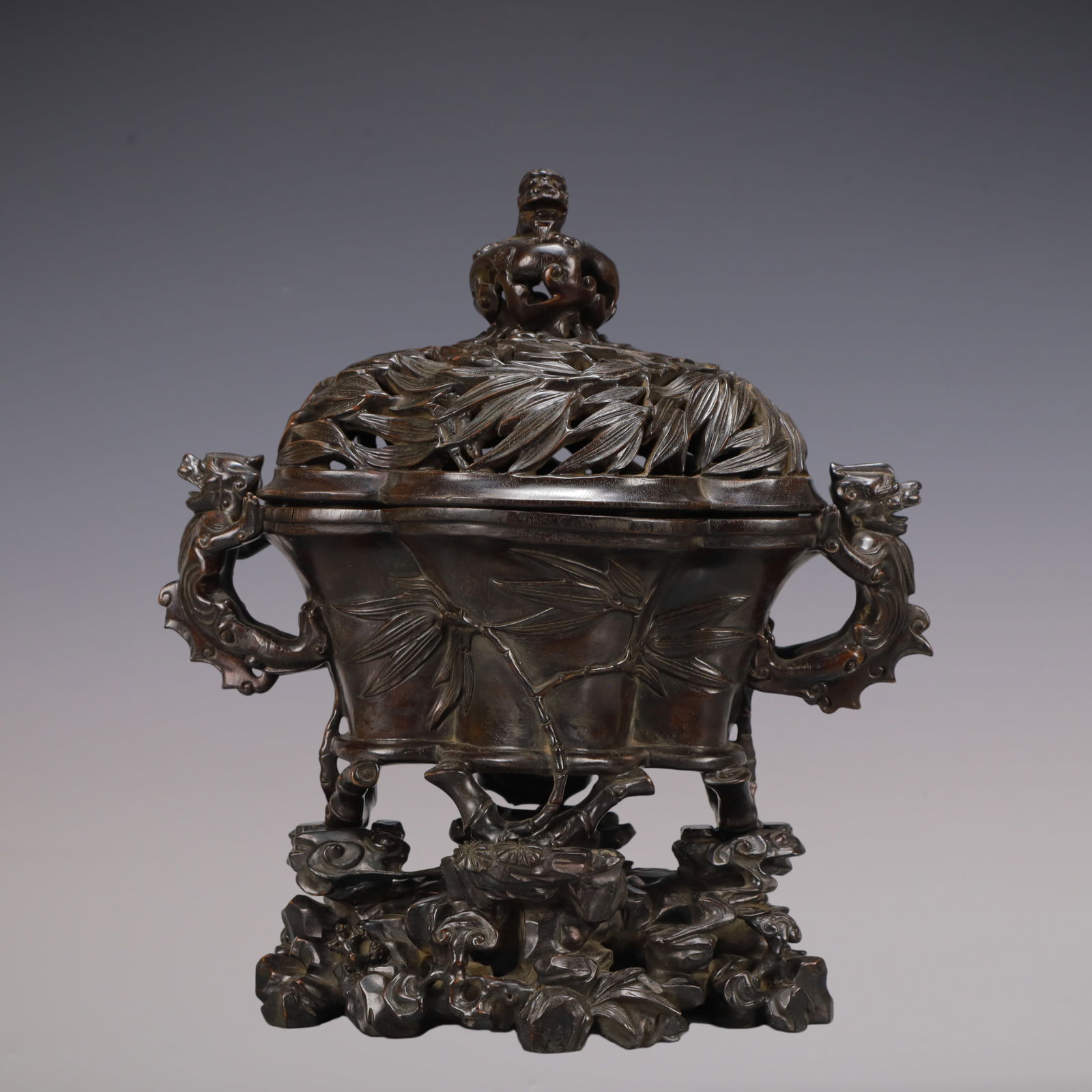 A Exquisite Zitanwood Bamboo Pattern Double-Ears Censer (1 of 14)
