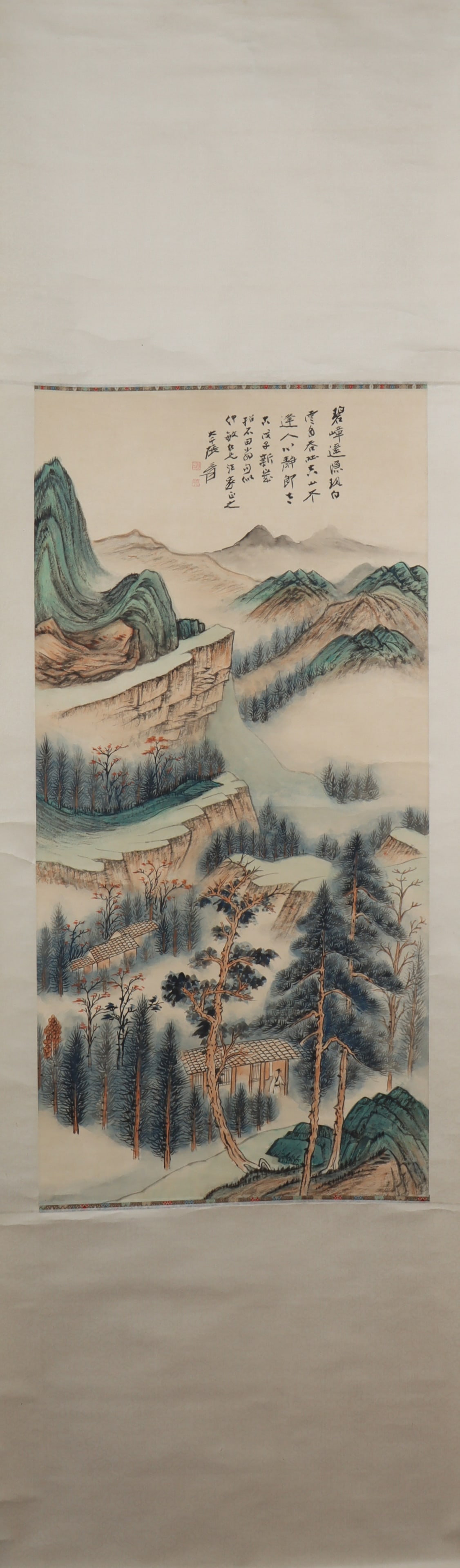 A Chinese Vertical Scroll Ink Painting of Landscape on Paper (1 of 5)