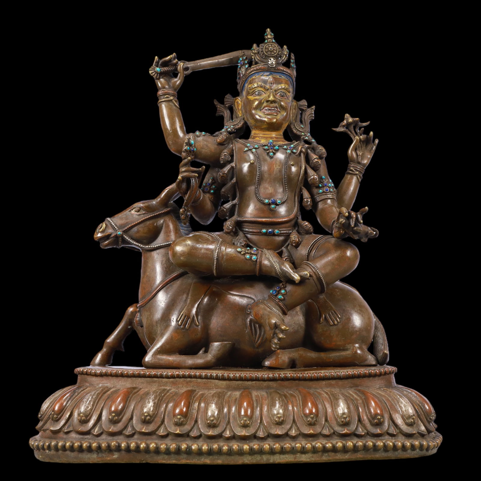 A Exquisite Coppery Inlaid Gems Statue of Manjusri: A Exquisite Coppery Inlaid Gems Statue of Manjusri Ming Dynasty, China Size:13.4inx7.1inx16.1in Weight:12100g铜嵌百宝文殊菩萨佛像