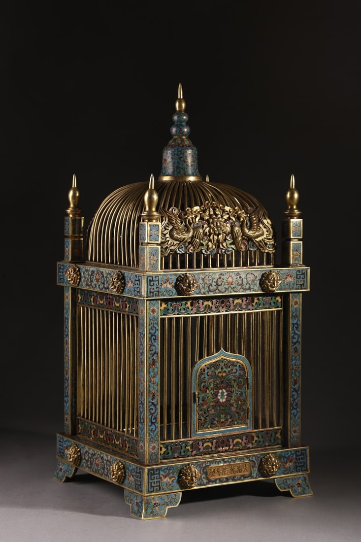 An Exquisite Cloisonne Lotus Pattern Flower and Bird Pattern Birdcage - 2