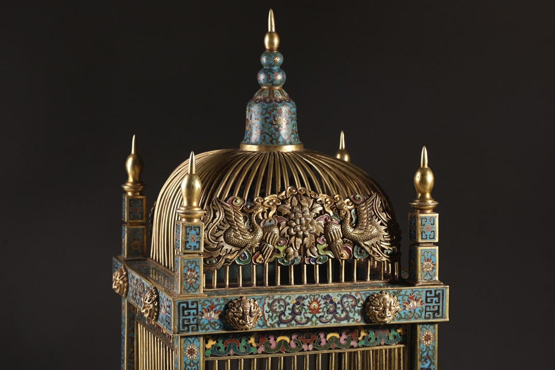 An Exquisite Cloisonne Lotus Pattern Flower and Bird Pattern Birdcage - 4