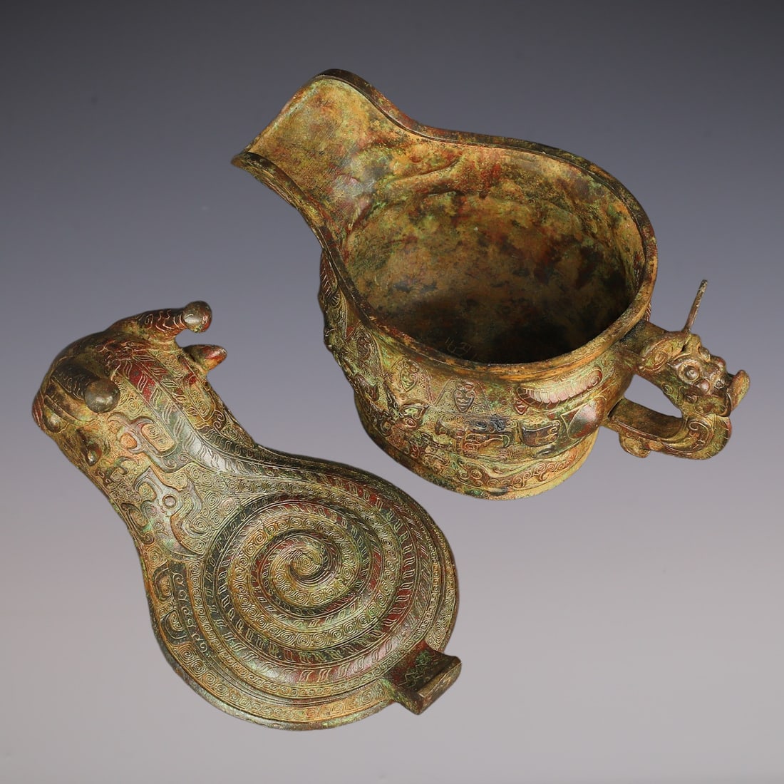 An Exquisite Bronze Beast-Face Pattern Ewer - 9