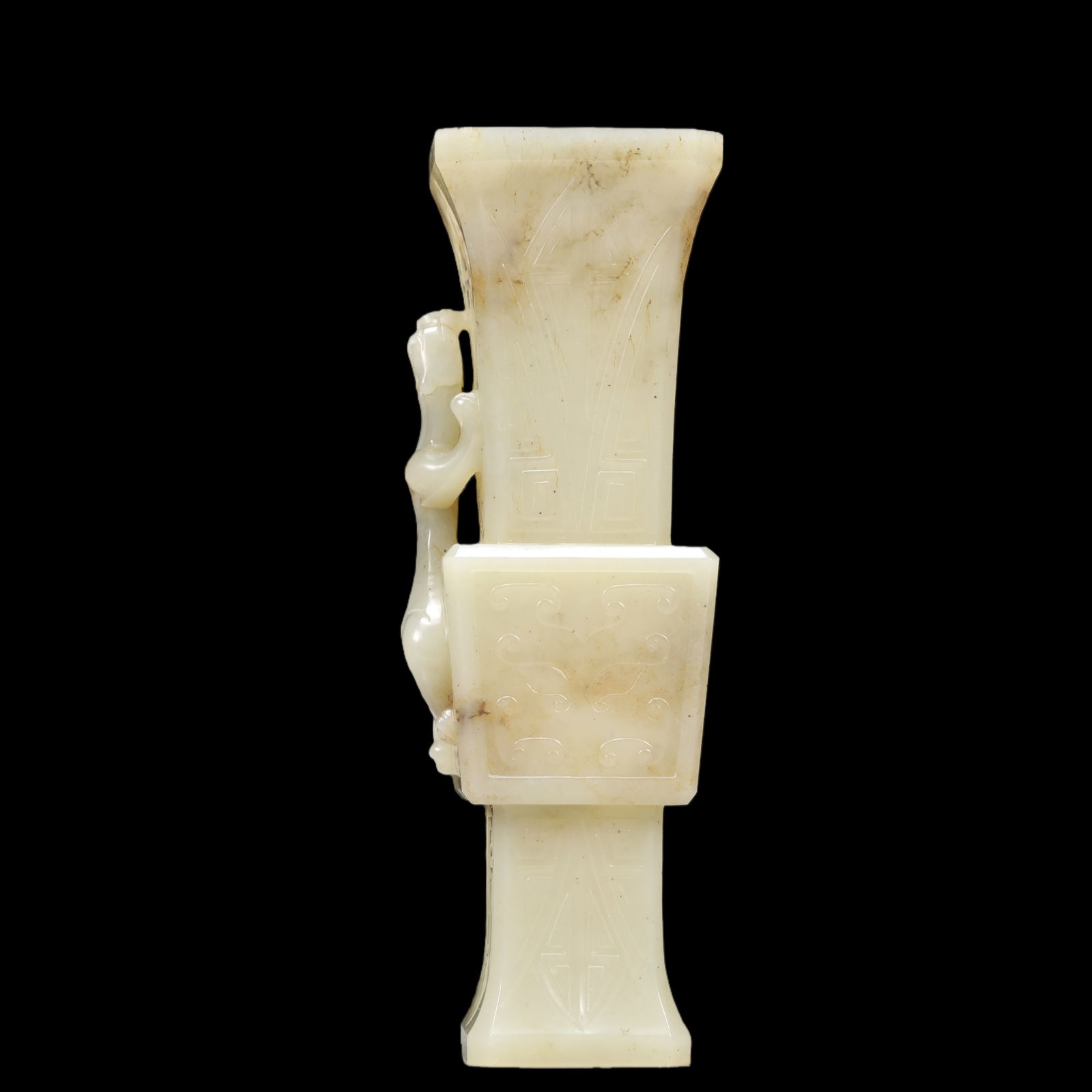 An Exquisite Green Jade Beast-Face Pattern Chi-Dragon Pattern Vase - 6