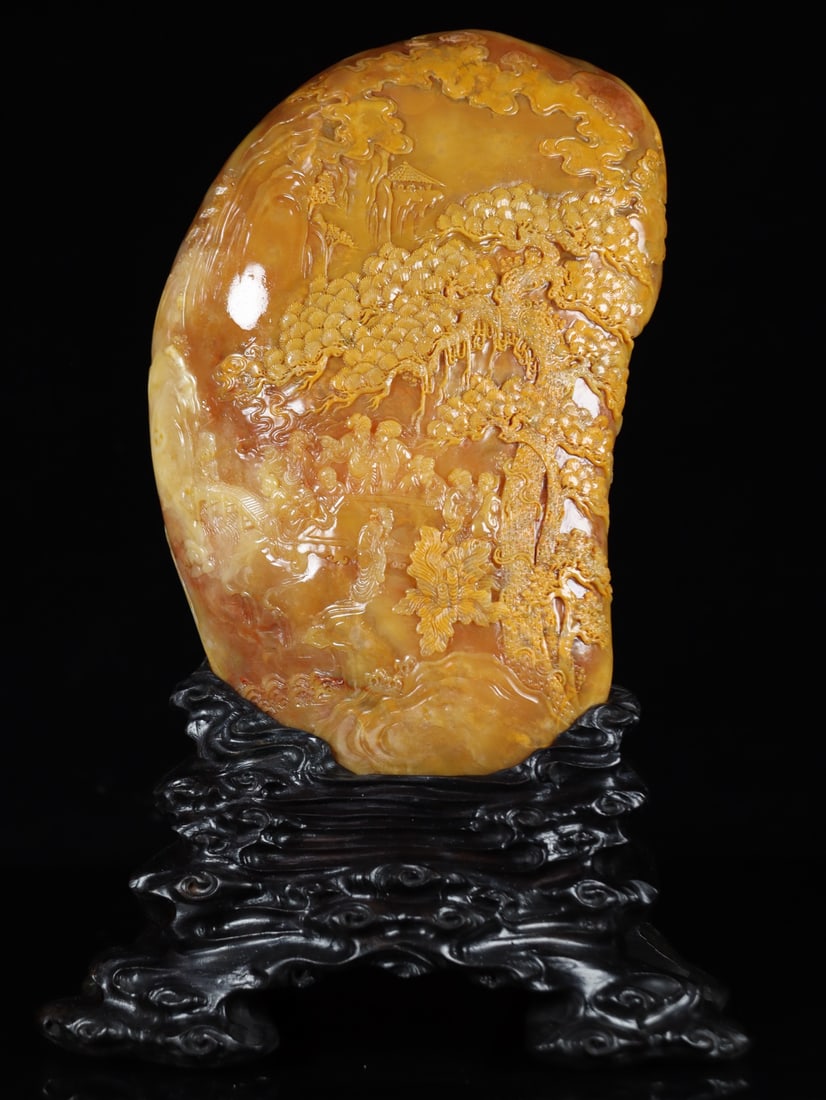 An Exquisite Tianhuang Stone Landscape and Figure Pattern Ornament: An Exquisite Tianhuang Stone Landscape and Figure Pattern Ornament Qing Dynasty, China Size:11inx7.9inx4.3in