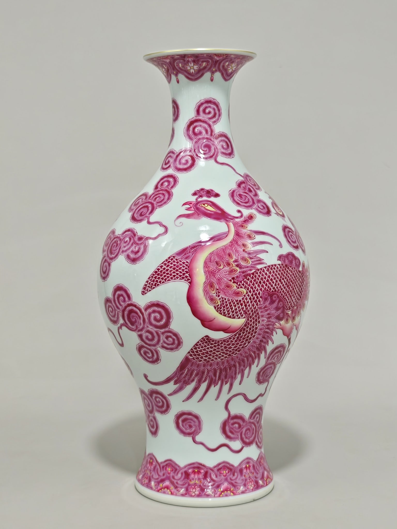 An Exquisite Enamel Ruby Red-Glazed Dragon and Phoenix Pattern Vase - 6