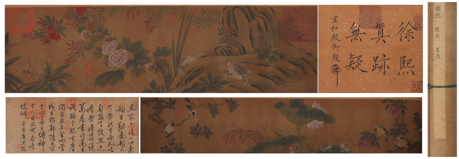A Chinese Hand Scroll Ink Painting of Flower and Bird on Silk: A Chinese Hand Scroll Ink Painting of Flower and Bird on Silk Xu xi Size:137inx11.8in徐熙花鸟长卷 绢本手卷Size:348cmx30cm