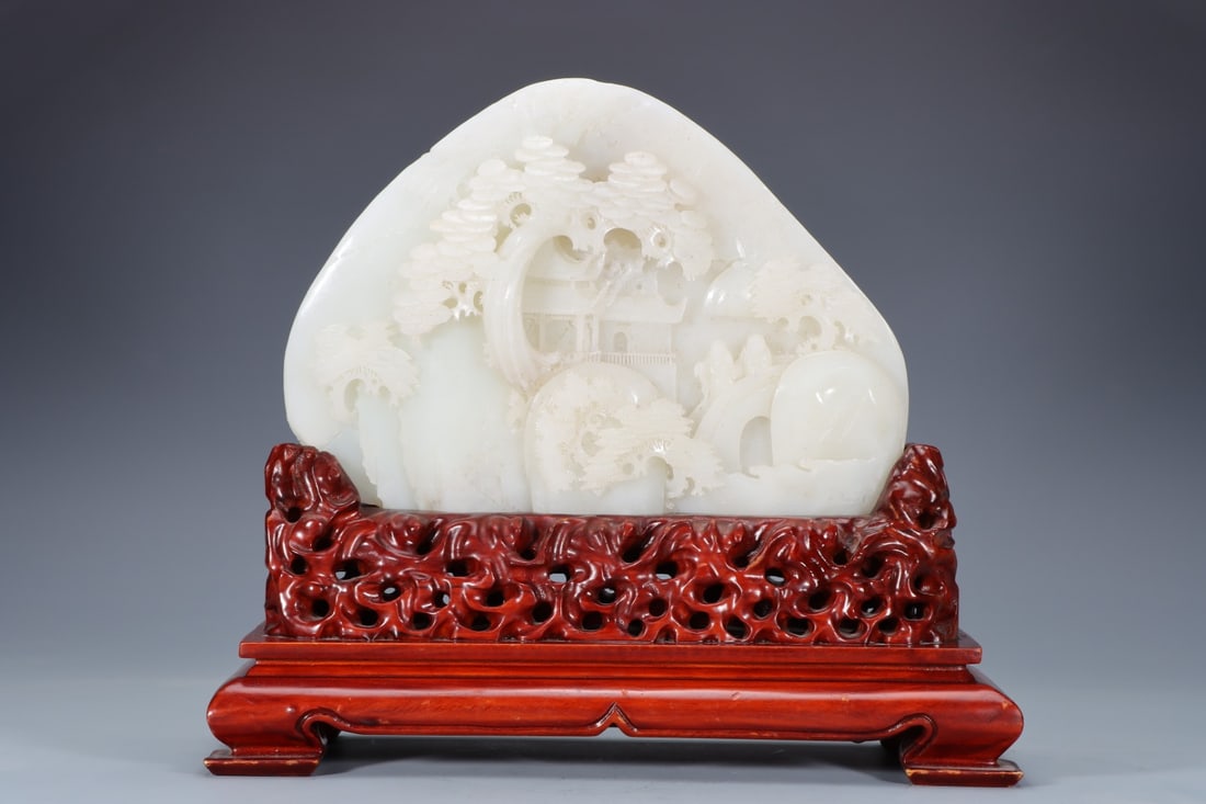 An Exquisite White Jade Character and Story Pattern Rockery Ornament: An Exquisite White Jade Character and Story Pattern Rockery Ornament Qing Dynasty, China Size:8.1inx11.2in