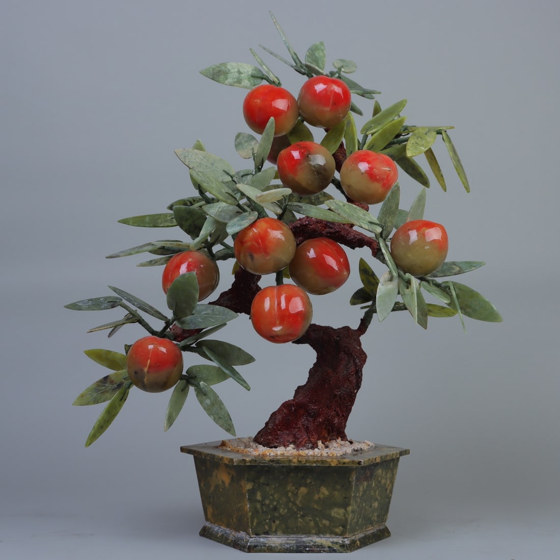 An Exquisite Serpentine Jade Peach Pattern Bonsai (1 of 10)