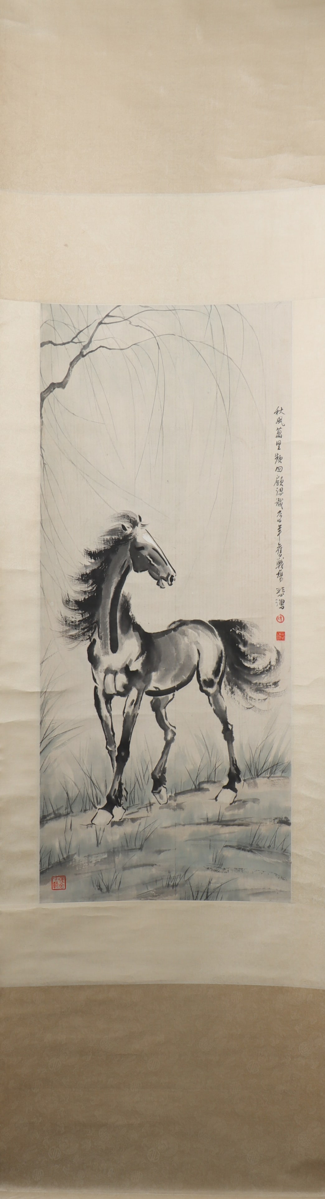 A Chinese Vertical Scroll Ink Painting of Horse on Paper (1 of 4)