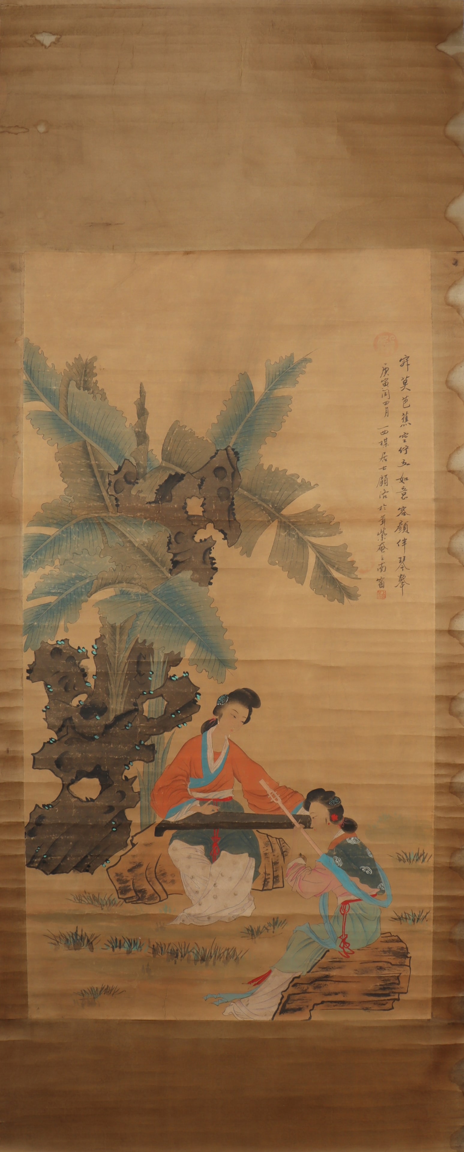 A Chinese Vertical Scroll Ink Painting of Character and Story on Paper: A Chinese Vertical Scroll Ink Painting of Character and Story on Paper Gu luo Size:50inx26.4in顾洛人物 纸本立轴Size:127cmx67cm