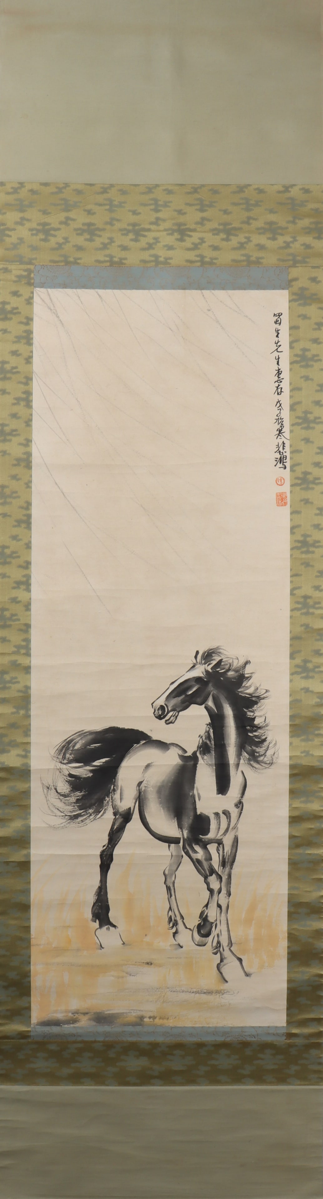 A Chinese Vertical Scroll Ink Painting of Horse on Paper: A Chinese Vertical Scroll Ink Painting of Horse on Paper Xu beihong Size:44.5inx15.4in徐悲鸿马 纸本立轴Size:113cmx39cm