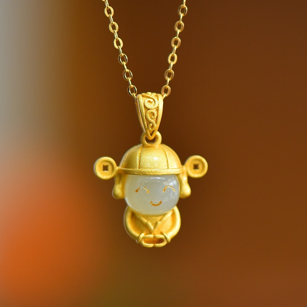 An Exquisite Sterling Silver-Gold Plated Inlaid White Jade Pendant (1 of 5)