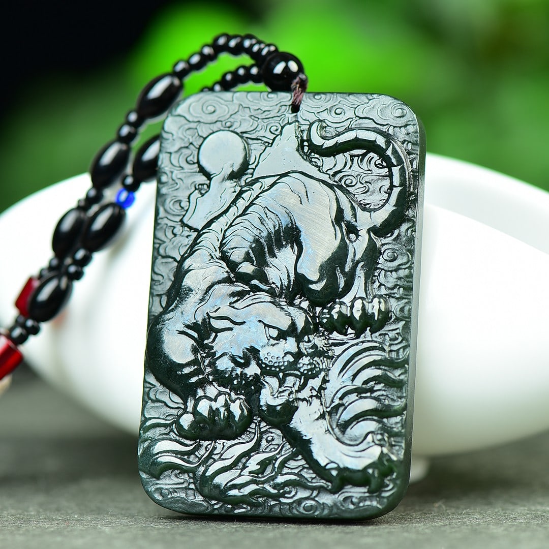 An Exquisite Sapphire Auspicious Cloud and Tiger Pattern Pendant - 2