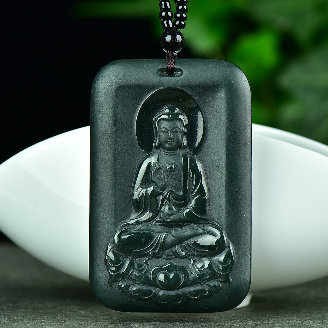 An Exquisite Sapphire Landscape and Buddha Pattern Pendant: An Exquisite Sapphire Landscape and Buddha Pattern Pendant,Size:40mmx64mm (寓意)吉祥 心怀天下 能容天下事 