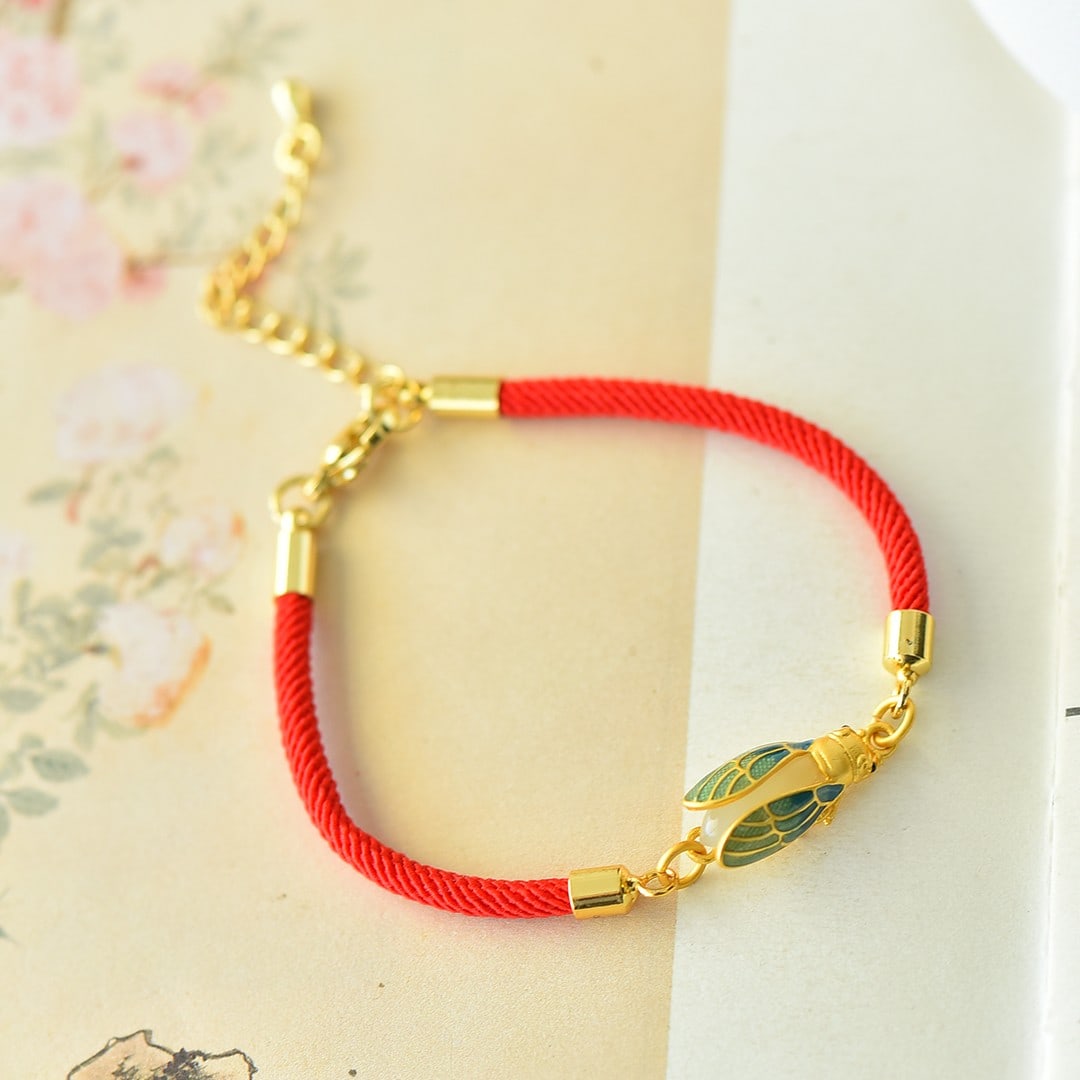 An Exquisite Sterling Silver-Gold Plated Inlaid White Jade Bracelets (1 of 2)
