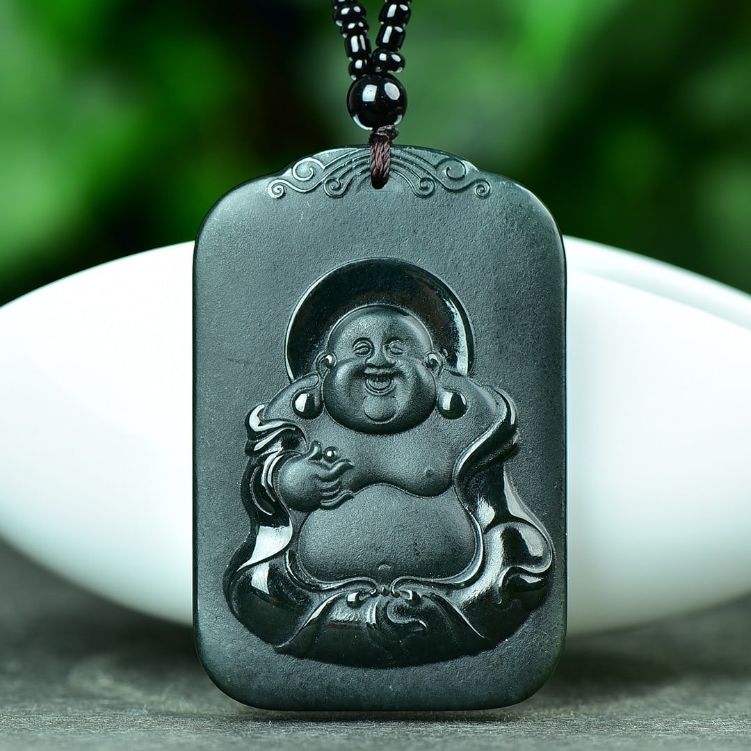 An Exquisite Sapphire Maitreya Buddha Pattern Pendant: An Exquisite Sapphire Maitreya Buddha Pattern Pendant,Size:40mmx60mm 寓意:吉祥心怀天下能容天下事 青玉弥&